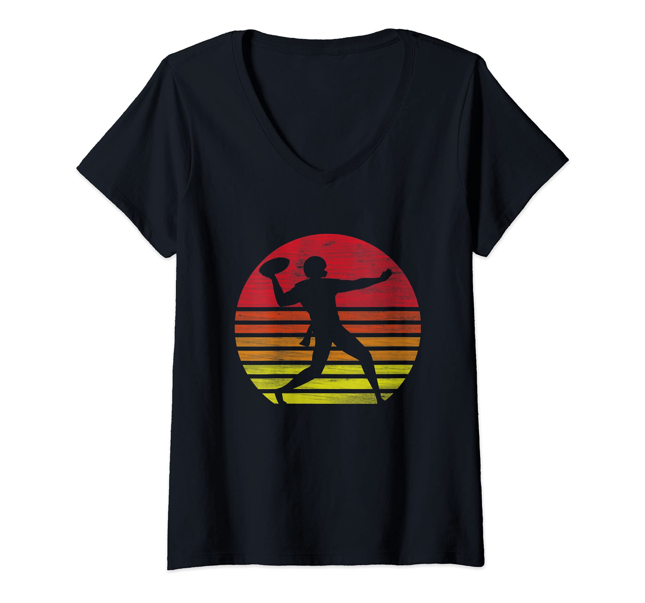 Womens Retro american football player silhouette V-Neck T-Shirt