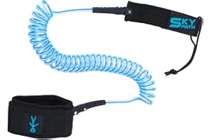 SKYPATH 10 ft Surf Board Leash，Coil SUP Leash, Stand Up Paddle Board Leg Rope Wrist Strap, for Paddleboard, Shortboard, Longboard, 7.0mm Thick