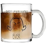 Waipfaru Best Cat Mom Ever Glass Coffee Mug, Clear Coffee Mugs with Handle, Funny Christmas Mother’ s Day Birthday Gifts for 