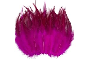 LWINGFLYER 100pcs Fuchsia Hot Pink Feathers for Crafts, 5-7Inch Rooster Saddle Hackle Feathers for Wedding Home Party Decoration Earrings DIY Crafts Dream Catcher Supplies