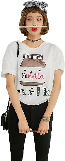 Amazon Yeenoke でかい牛乳瓶図案の珍しいゆるtシャツレディース Tシャツプリントtトップス レディースtシャツ 白色 Tシャツ カットソー 通販