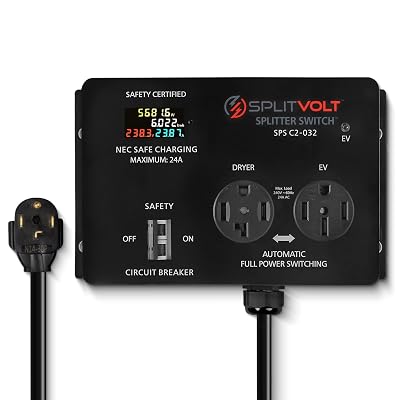 Splitvolt NEMA 14-30/14-50, 240V, 24 Amp Splitter Switch - Save Thousands on Home Electric Vehicle Charging (EV) Install, cETLus Certified, Charge Two EVs, Plug and Play