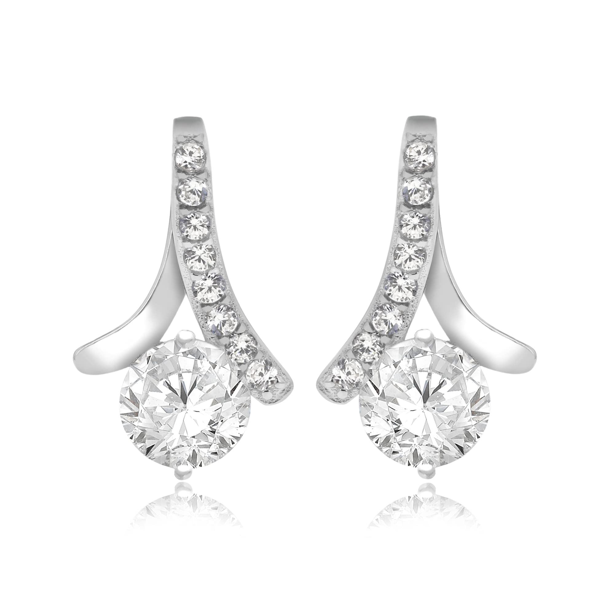 Tuscany Silver Women's Sterling Silver Rhodium Plated 6mm Cubic Zirconia Drop Earrings
