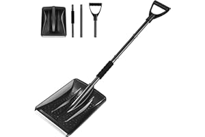 PLACHIDAY Snow Shovel, 2024 New Upgrade Large-Capacity Lightweight Aluminum Portable Snow Shovel, Parent-Child Playing Snow Shovel, Shovel for Garden, Car, Camping with Extra Ice Scrape(Black)