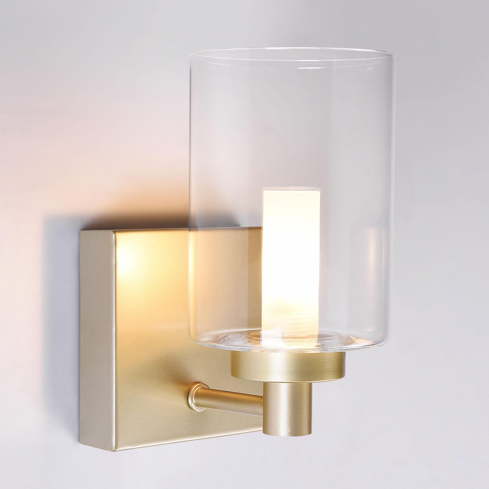 HARPER LIVING 1xG9 Up Wall Light and Sconce, Gold Finish Cylinder Glass Shade, Suitable for LED Upgrade, Ideal for Bedroom, Living Room, Hallway, Hotel, B&B