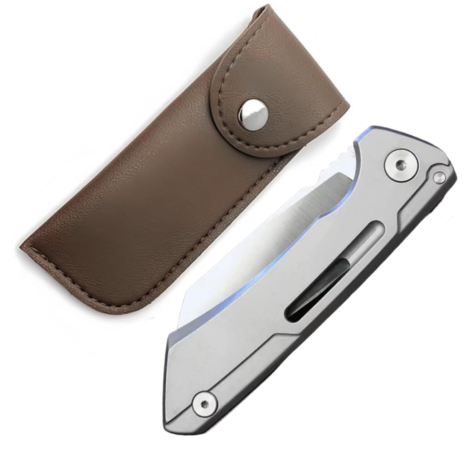 LINMOHERUI High-Carbon Steel Folding Pocket Tool, Men Cool Cutter 2.55'' Blade Folding EDC Gadgets, with Leather Storage Bag for Great Gift or Outdoor Camping
