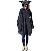 Kuromi Embroidered Character Art Women's Black Oversized Hooded Blanket OSFA