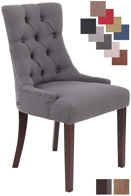 Clp Poltrona Da Pranzo Aberdeen Stile Chesterfield Sedia Soggiorno Tavolo Moderna In Tessuto Imbottita Con Alto Schienale Legno Di Caucciù Grigio