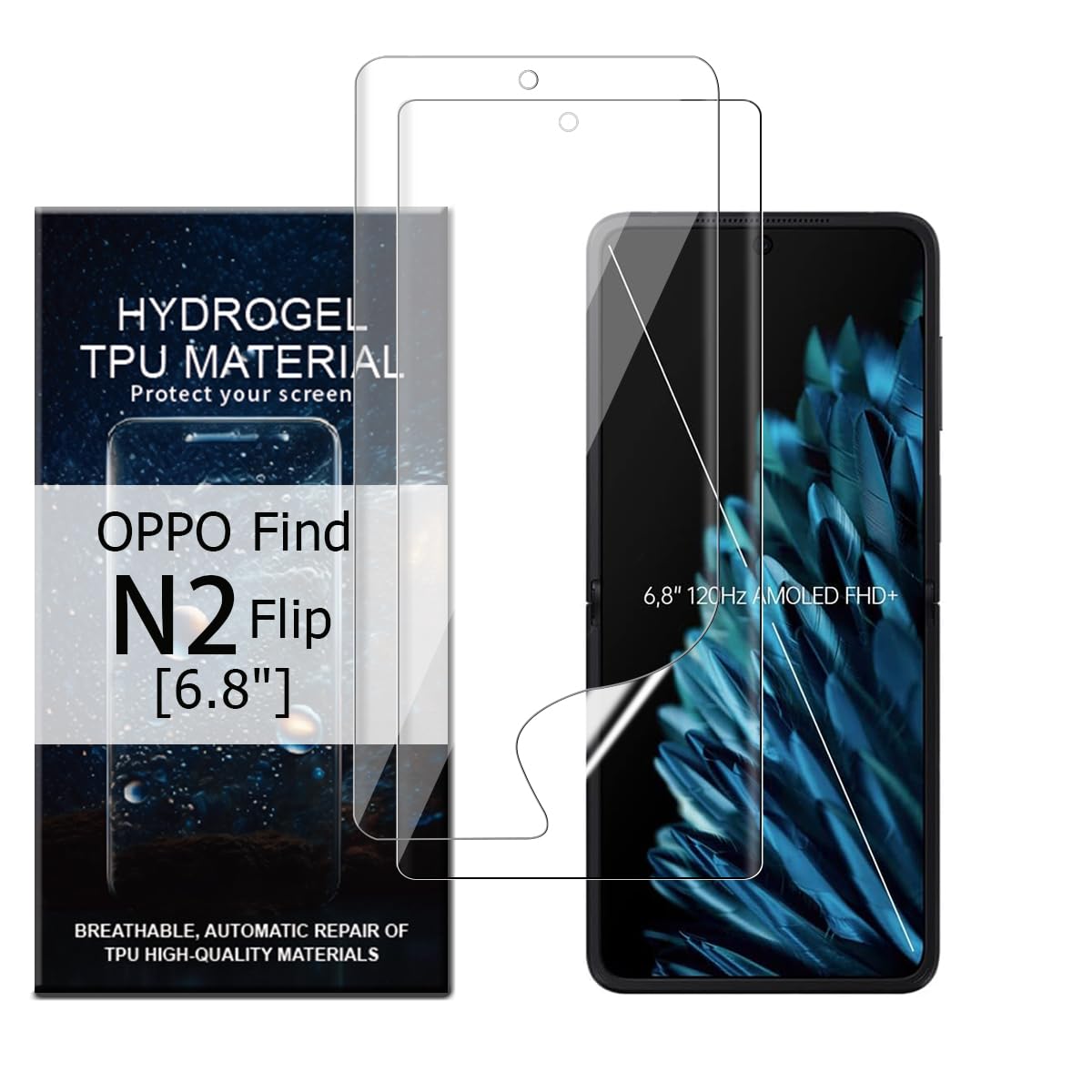 Glcrrpu 2 Pack Screen Protector for Oppo Find N2 Flip[6,8inch] High Sensitive Hydrogel TPU Film HD Clear Flexible,Self-Healing[Not Tempered Glass]