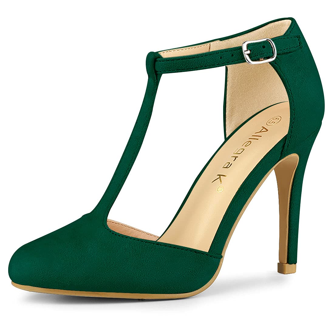 Photo 1 of Allegra K Women Rounded Toe Stiletto Heel T-Strap Dress Green Pumps 7 M US