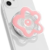 OnTheGrip Cute Transparent Daisy Flower Shape Design Mobile Phone Grip Compatible with Magsafe Multi Functional Collapsible Stand Holder for Smartphone Tablet Cell Phone Accessory (Pink)