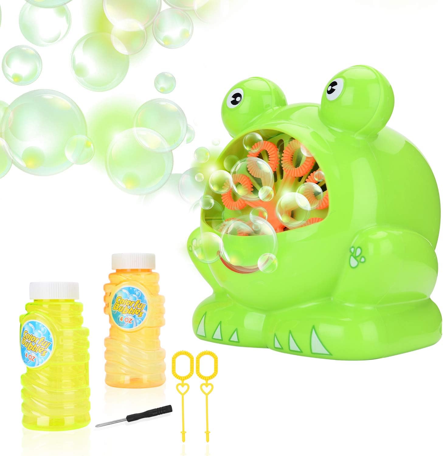 JBSON Bubble Machine, Automatic Frog Bubble Blower Bubble Maker Over 500 Bubbles per Minute for Kids Birthday Party, Wedding, Indoor and Outdoor Games with 2 Empty Bottles
