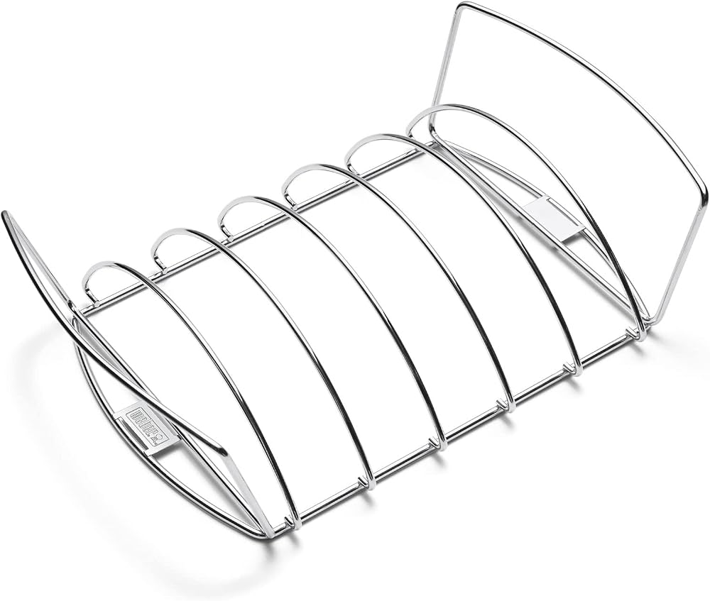 Weber Premium Rib Holder Roaster Basket 2-in-1 BBQ Grill Stainless Steel Silver