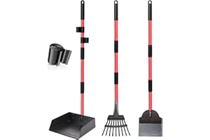 CJYMMFAN Dog Pooper Scooper Tray Shovel & Rake Kit, Heavy Duty Dog Poop Scooper with Adjustable Metal Long Handle, Portable Large Dog Poop Picker Upper with 10 Waste Bag for Yard, Walks, Grass & Garden Leaves