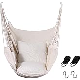 Goutime Hammock Chair, Boho Hanging Rope Ceiling Swing, Macrame Hanging Swinging Chair for Indoor,Outdoor,Bedroom,Outside,Garden,Balcony,Yard,Deck,Max 330 Lbs,Beige