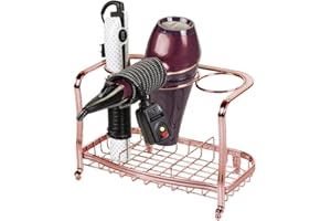 mDesign Steel Bathroom Countertop Hair Tool Storage Organizer Accessory Basket Tray, Vanity Table Holder for Hair Dryer, Straightener, Curling Iron, Styling Products, Hyde Collection - Rose Gold