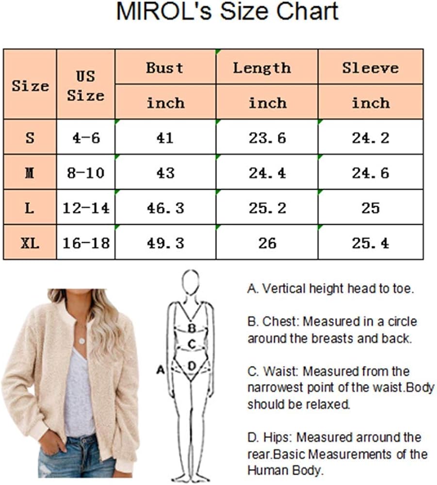 MIROL Women's Sherpa Fleece Jacket Faux Fuzzy Long Sleeve Casual Zip Up Bomber Coat with Pockets at  Women’s Clothing store