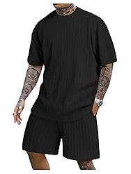 RoseSeek Men's 2 Piece Outfits Textured Drop