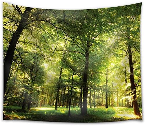 Sawors Forest Tapestry Wall Hanging,elegant and quiet environment Sunshine Green Tree Modern Home Decor, Bedroom Living Room Dorm Decor,Green