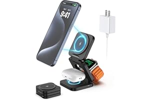 KU XIU Foldable 3 in 1 Charging Station for Apple, Fast Magnetic Wireless Charger Compatible with iPhone 15 14 13 12 Pro/Max/Plus, 5W for Apple Watch 9/8/7/6/5/4/3/2/SE/Ultra 2, AirPods 3/2/Pro(Black)