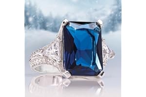 CZCLMLT 925 Sterling Silver Shiny Ladies Set Zircon Micro Set Sapphire Diamond Ring Square Zircon Ring Eternity Wedding Engagement Bridal Wedding Promise Cocktail Ring Fashion Jewelry Size 6-10 563 (6)