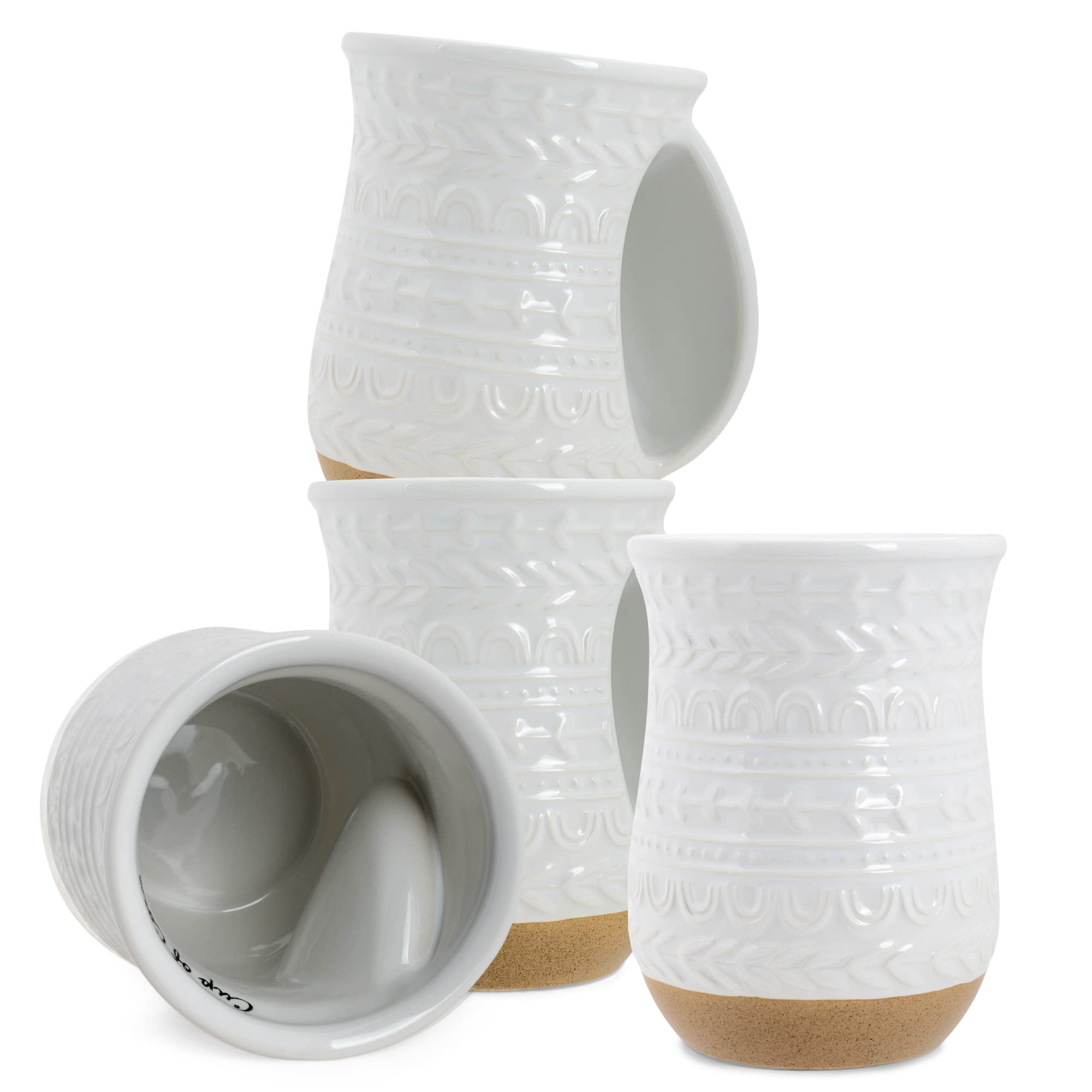 Photo 1 of Elanze Designs Cup of Cozy Nordic Knit 14 ounce Ceramic Stoneware Handwarmer Coffee Mug Set of 4, Raw Clay
