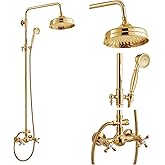 gotonovo Bathroom Exposed Shower Fixtures 8 Inch Rain Showerhead Double Cross Handles 2 Function Wall Mount Shower Faucet Set