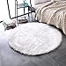 LEEVAN Plush Sheepskin Throw Round Rug Office Computer Chair Cover Faux Fur Cozy Shaggy Floor Mat Christmas Tree Area Rugs Home Decor Super Soft Carpets Kids Play Rug Ivory White, Round 3 ft Diameter