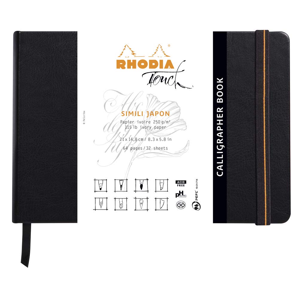 RHODIA TOUCH 116124C - Calligrapher Book A5 Rigid Notebook - 64 pages - Plain Ivory Faux Japan Plain Clairefontaine Paper 250 g/m - for India Ink Drawing and Wet Works