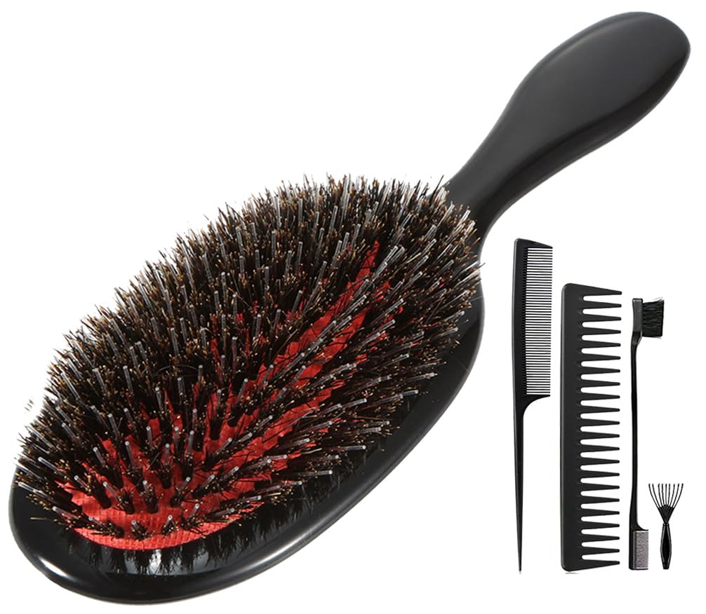 Photo 1 of ??Boar Bristle Paddle Detangling Hair Brush Comb Set for Women Men, Anti-frizz Styling Hairbrush for Curly Fine Wavy Natural Tangled Hair, Boar Nylon Mixed Bristle Cushioned Brush