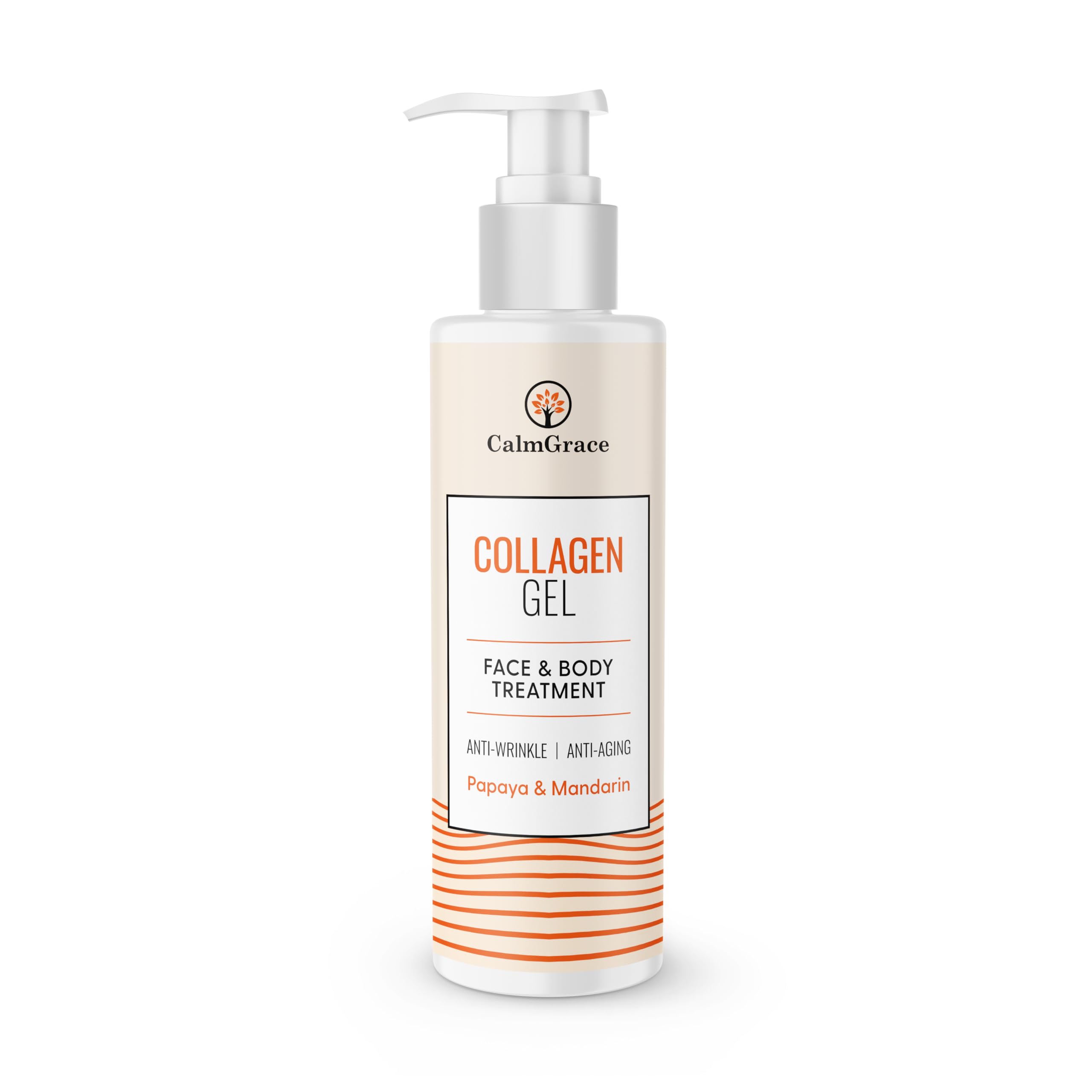 CalmGrace Collagen Gel | Anti-Ageing Collagen Moisturiser | Hydrating Anti Wrinkle Collagen Gel Face & Body Skincare | Non-Greasy Collagen Oil for Face - Papaya and Mandarin (250ml)