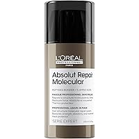 L'Oréal Professionnel Absolut Repair Molecular Leave-In Hair Mask for Damaged Hair, Heat Protectant, Serie Expert, Creamy Tex