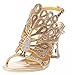 Honeystore Women's Rhinestone Peacock Patterned Handmade Sandals with Chunky Heel