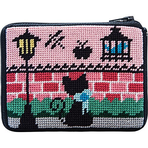 Kitty Kat Black Cat Needlepoint Coin Purse-- Stitch & Zip