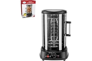 Alpine Cuisine Vertical Grill 21L 120V 60 Hz 1500W Black With Auto Shut Off Rotisserie Spit With End Forks & Kebab Skewers Set | Multifunctional Kitchen Appliance For Grilling Roasting & Baking