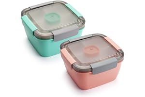 Freshmage Salad Lunch Container To Go, 2 Packs 52-oz Salad Bowls with 3 Compartments, Salad Dressings Container for Salad Toppings, Snacks, Men, Women (Pink+Green)