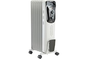 Amazon Basics Portable Oil Radiator Heater for Indoor Use, 3 Heat Settings, Over-Heat Protection, ETL-certified Safety, 7 Oil-Filled Steel Fins, 1500W, 11"D x 14.8"W x 25.2"H, White
