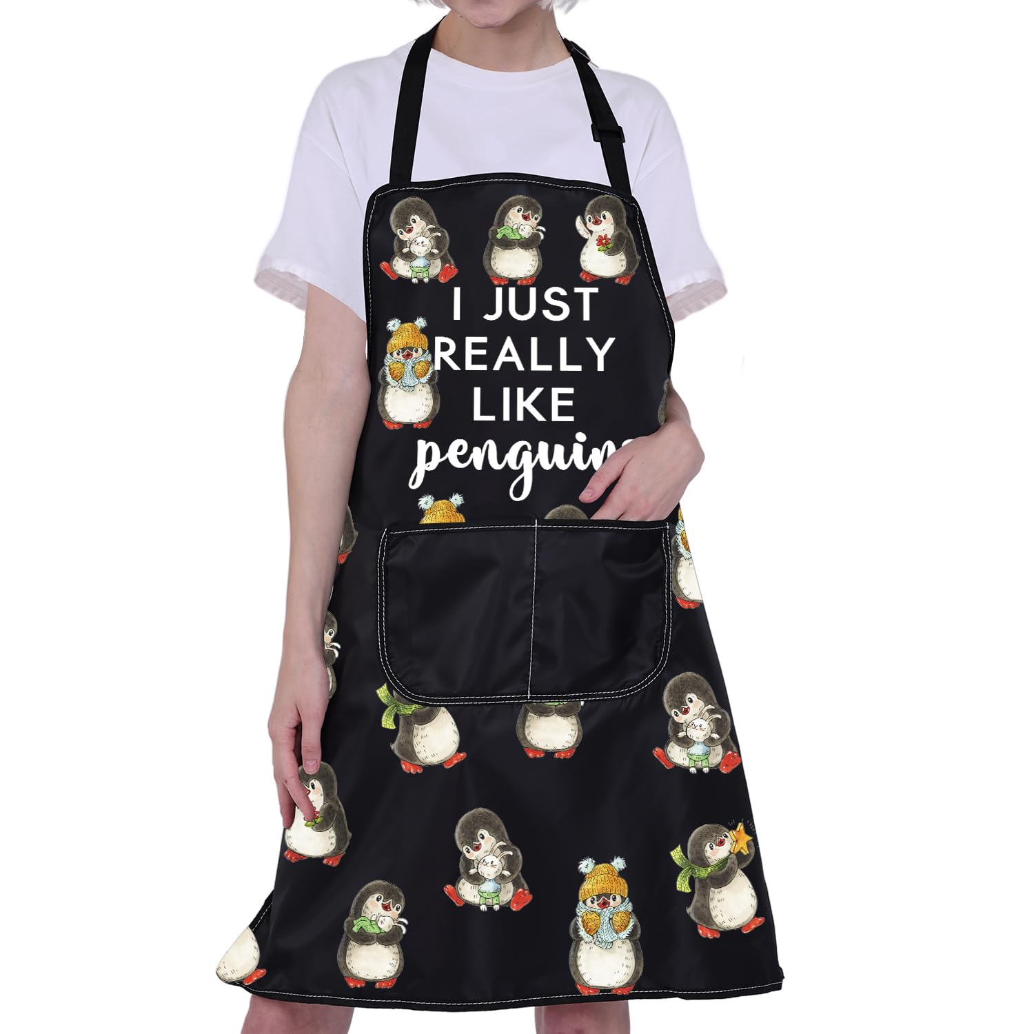 ENSIANTH Penguin Apron Penguins Cooking Apron With Pockets I Just Really Like Penguins Funny Kitchen Baking Grilling Chef Apron (penguin aprons)