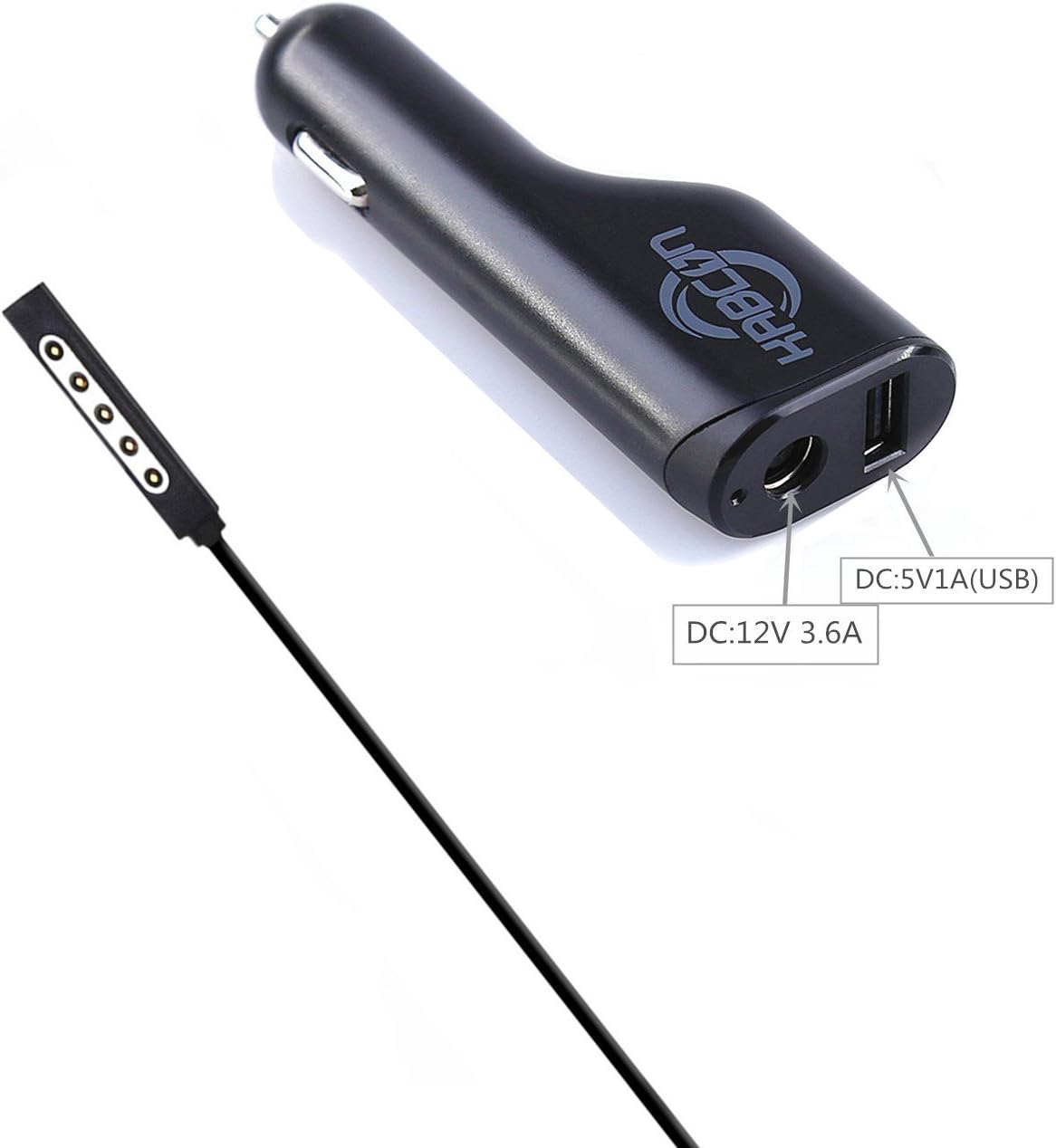 Kabcon Surface Pro 1 Pro 2 Car Charger, for Microsoft Surface Pro 1 Pro 2 Rt 1 Rt 2 with 2.0 USB Port Power Supply Adapter & 4.8Ft Power Cord Including a Storage Pouch Bag (Black)