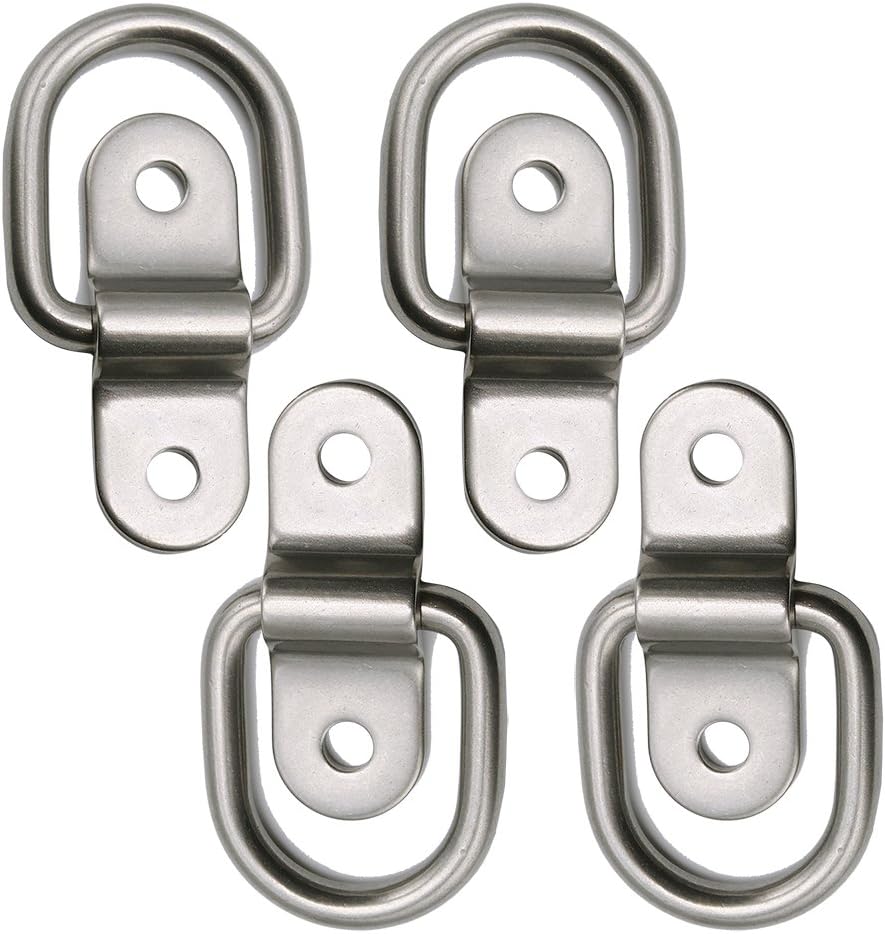 D Ring Tie Downs Trailer Tie Down Anchors Ring Points Load 700lbs Surface Mount Bolt on D Ring Hooks Stainless Lashing Ring for Ratchet Tie Down Straps Atv Car Truck Bed Cargo Tie Downs (4x)