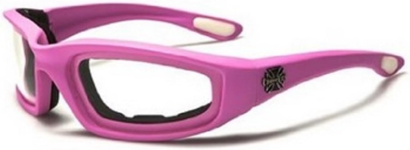 ChoppersWomens Pink Padded Motorcycle Biker Glasses Goggles - Several Lens Colors Available! (Pink - Clear Lens)