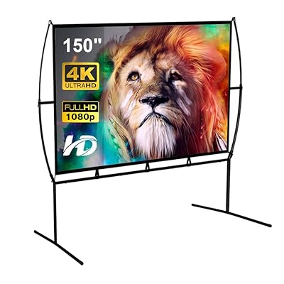 Projector Screen, Outdoor Projector Screen 150 Inch 16:9 4K HD Foldable Projector Screen with Stand for Outdoor Movie Screen Home Theater Indoor Projector Screen and Gifts idea