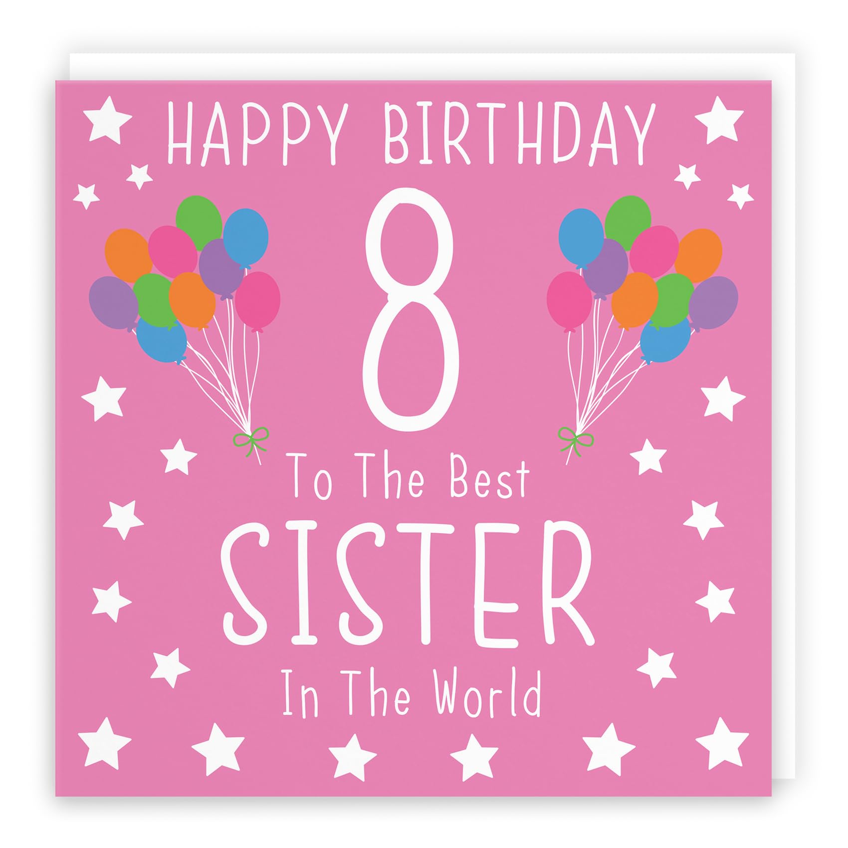Hunts England - Large Sister 8th Birthday Card - Happy Birthday - 8 - To The Best Sister In The World - Iconic Collection - Large - 210 x 210 mm - Age 8