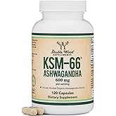 Double Wood Supplements Ashwagandha KSM 66 Organic and Clinically Studied Extract (600mg Per Serving, 120 Capsules, 60 Servings) Adaptogen Cortisol Manager for Women and Men