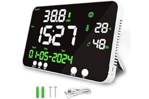 GOYERRNES Digital Sound Level Meter 30-130dB with Alarm - Noise Decibel Tester with Temperature & Humidity Gauge, Time/Calendar Display - Wall Mounted 11inch LCD Monitor for Classroom, Office, Factory