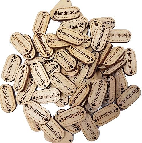 Accessories Attic10 20 Pack Handmade Tag Label Wooden Buttons Oval Wood Handmade Tags Button with 2 Holes for Crafts Sewing Clothing Decoration by Accessories Attic (10)