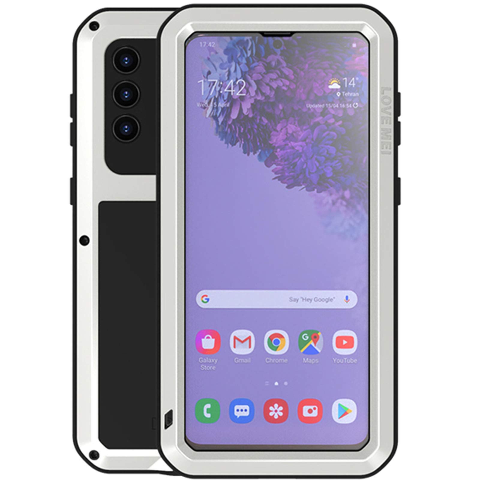 LOVE MEI Compatible With Samsung Galaxy S21 Plus Case, Aluminum Metal Gorilla Glass Waterproof Shockproof Military Heavy Duty Sturdy Protector Cover Hard Case Silver