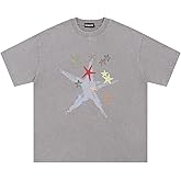 Evepaster Oversize Star Print Tees Vintage Washed Graphic T Shirts Short Sleeve Y2K 90S Summer Unisex Streetwear Tops