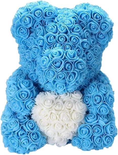 blue rose bear with heart