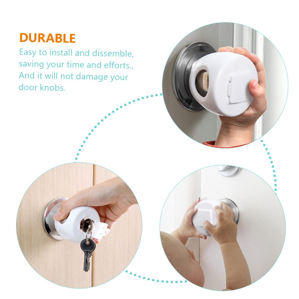 Door Knob Locks 4pcs Locks Cover for Doors Handle Covers Home Child Safety Protector Toddlers Door Knob Round Office Kids Bumper Lock Baby Bedroom Proof Wall Plastic Guard